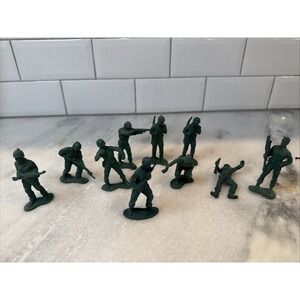 Vintage Dark Green Rubber Soldiers Set Of 10